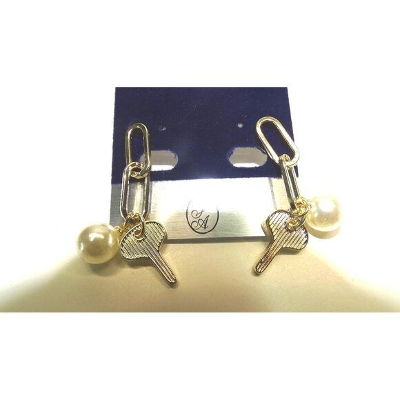 Gold-Tone Key & Pearl Dangle Earrings - Picture 4 of 5